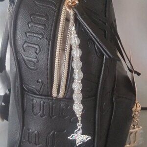 Crystal Butterfly Purse Charm – Clear Beads with Silver Glitter Accent